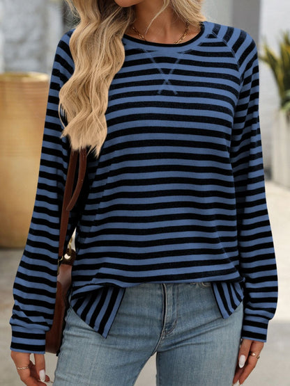 Striped Round Neck Long Sleeve Top