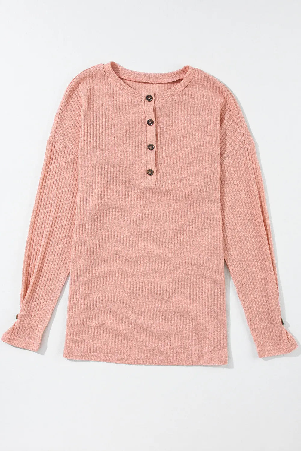 Ribbed Half Button Long Sleeve Knit Top