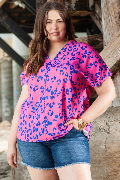 Leopard Print Plus Size V-Neck Blouse