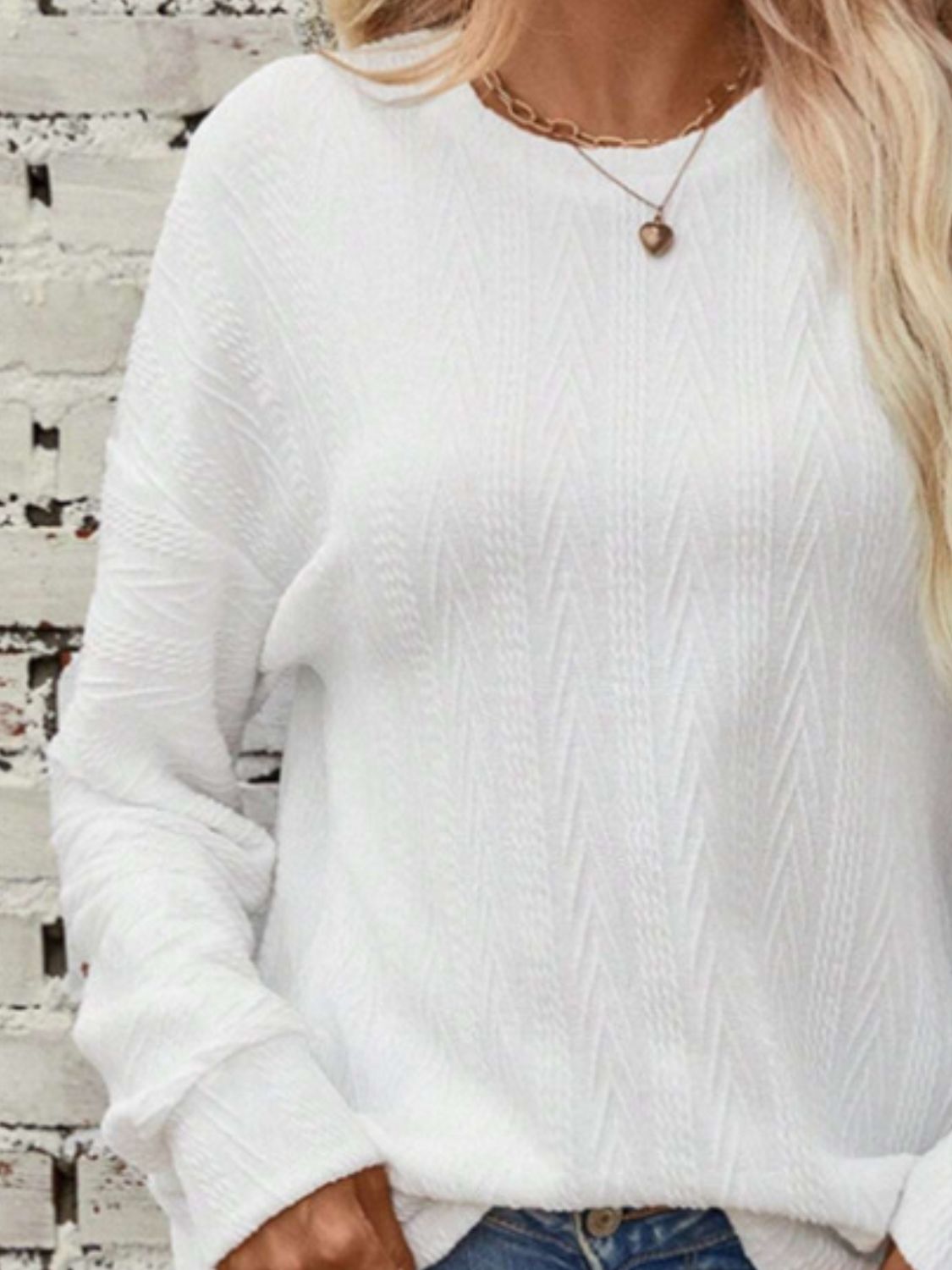 Textured Round Neck Long Sleeve Top