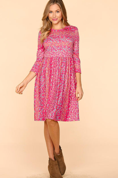 Round Neck Floral Dress with Pockets