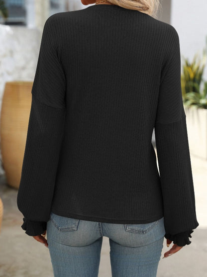 Ribbed Round Neck Long Sleeve Top