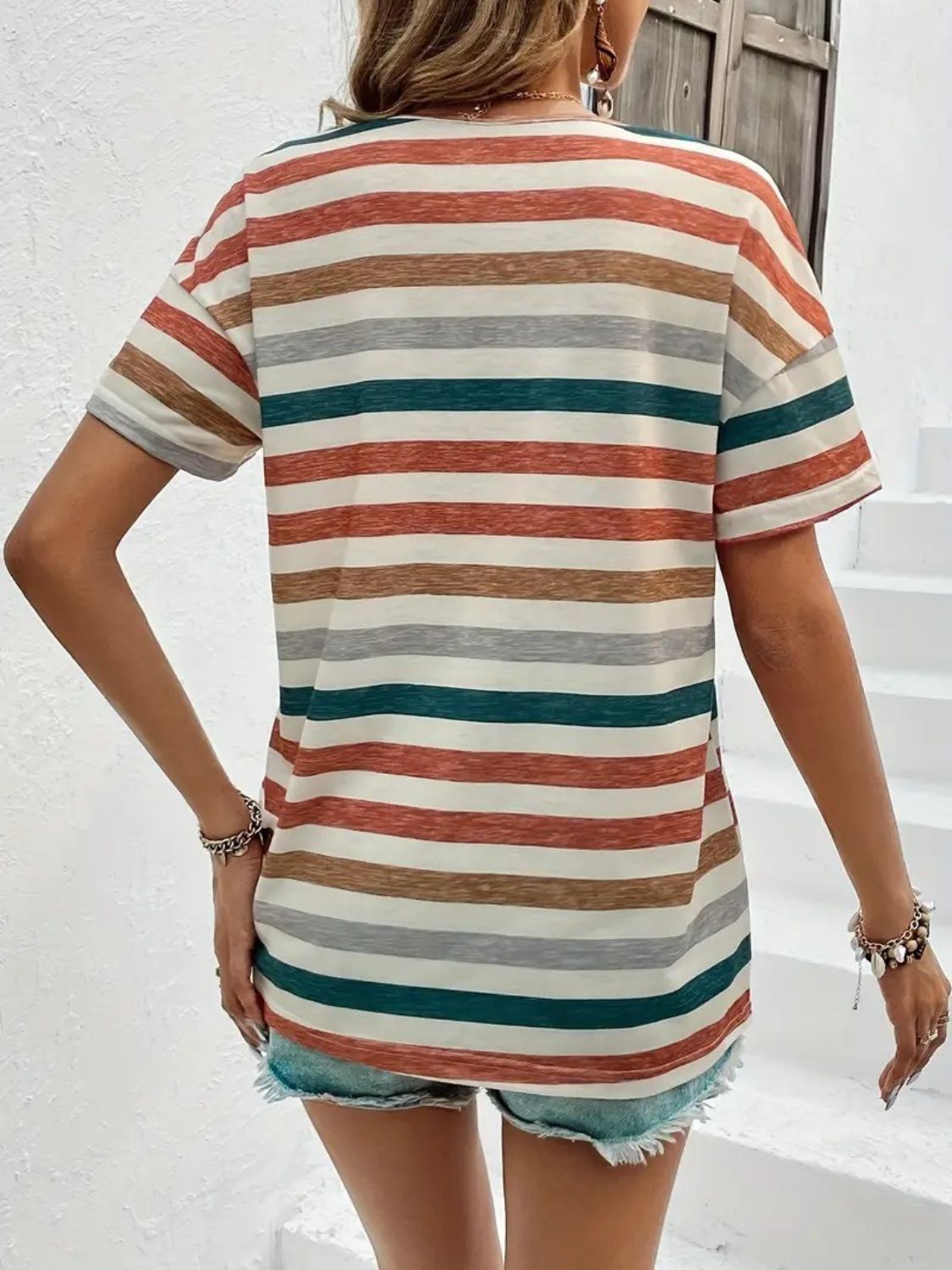 Striped Round Neck Short Sleeve Top