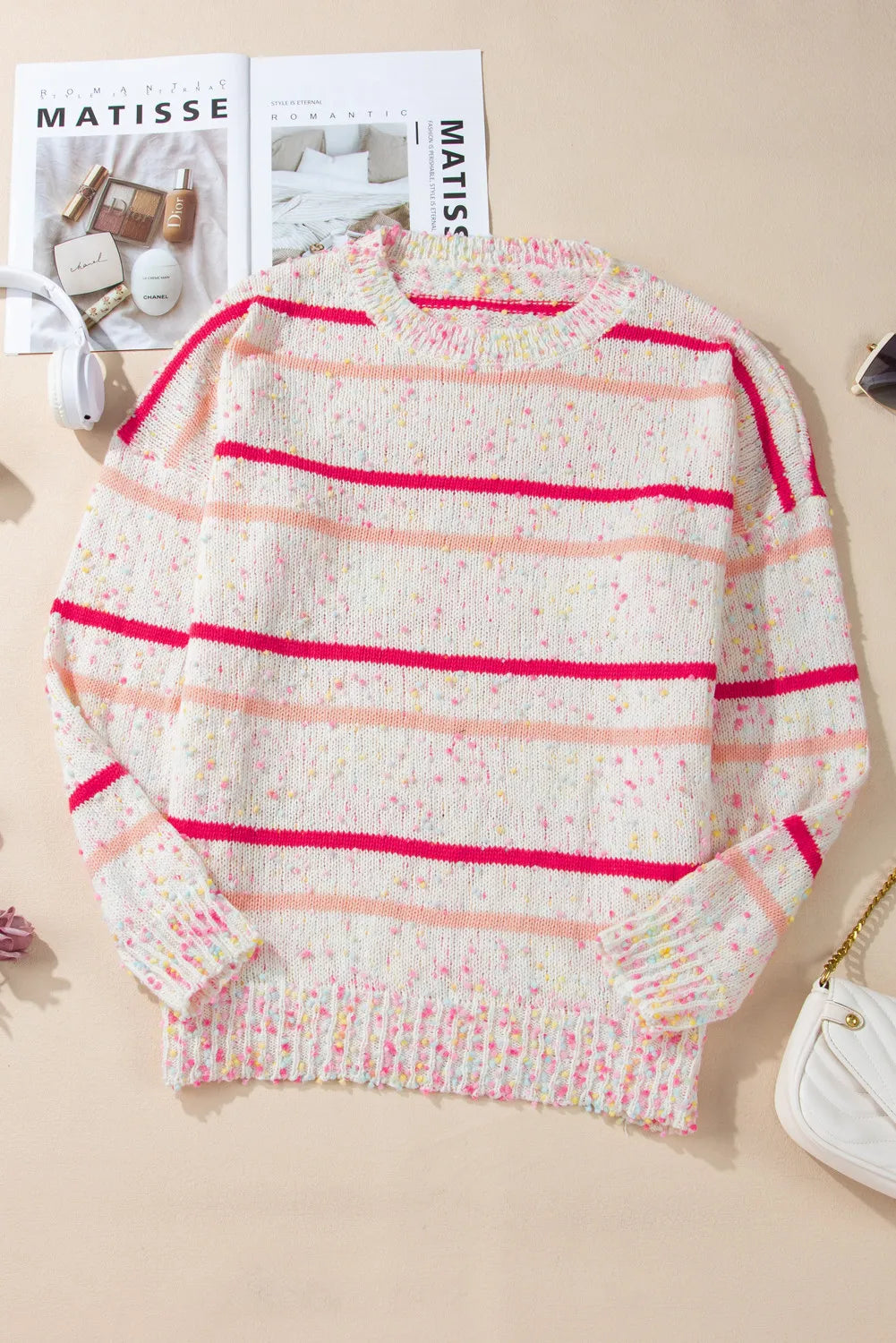 Plus Size Confetti Striped Round Neck Sweater