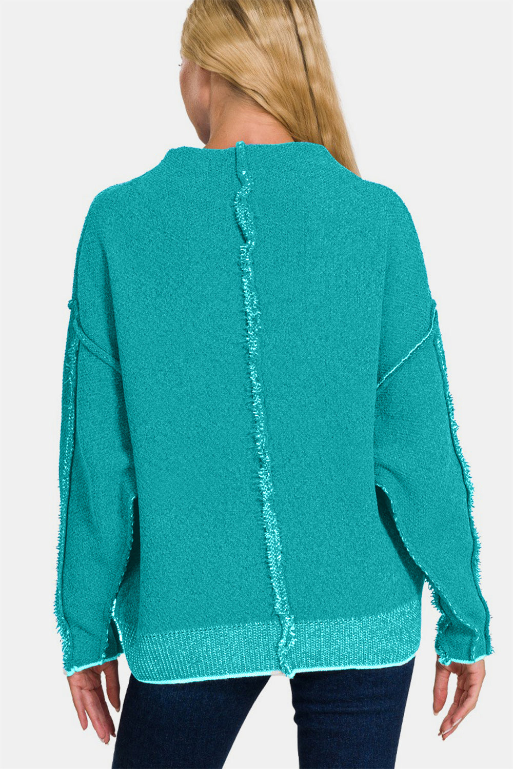 Exposed Seam Mock Neck Long Sleeve Sweater