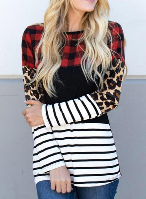 Splicing Striped Color Block Long Sleeve Top