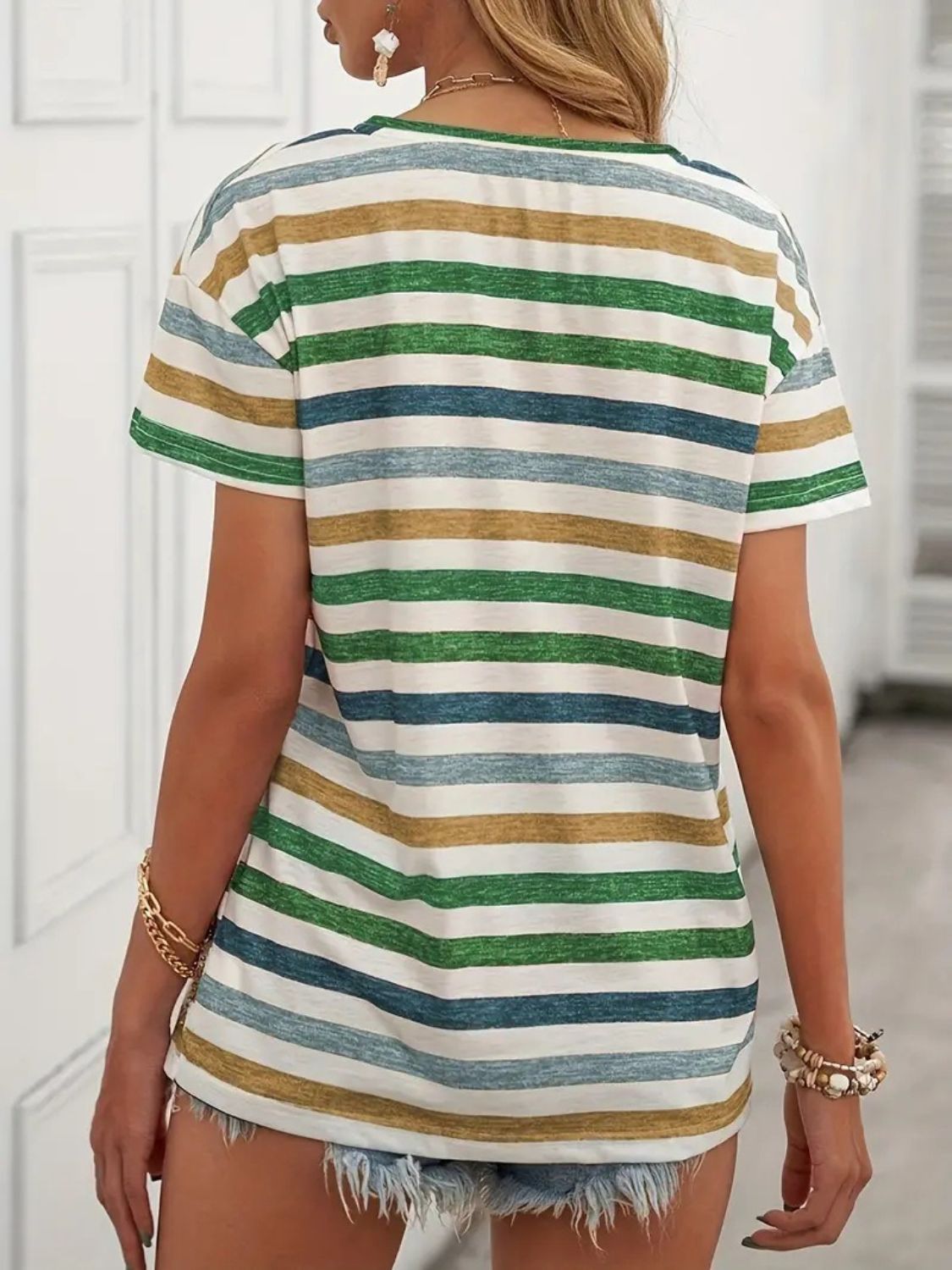 Striped Round Neck Short Sleeve Top