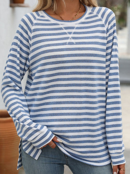 Striped Round Neck Long Sleeve Top