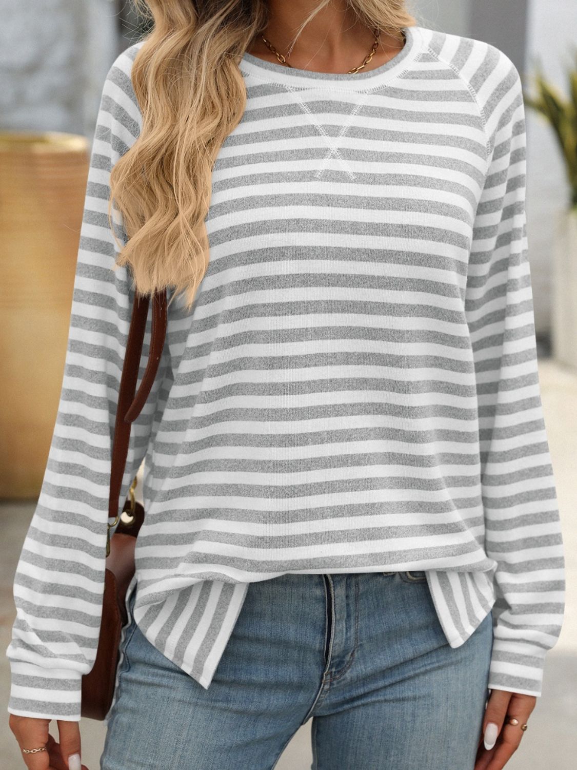 Striped Round Neck Long Sleeve Top