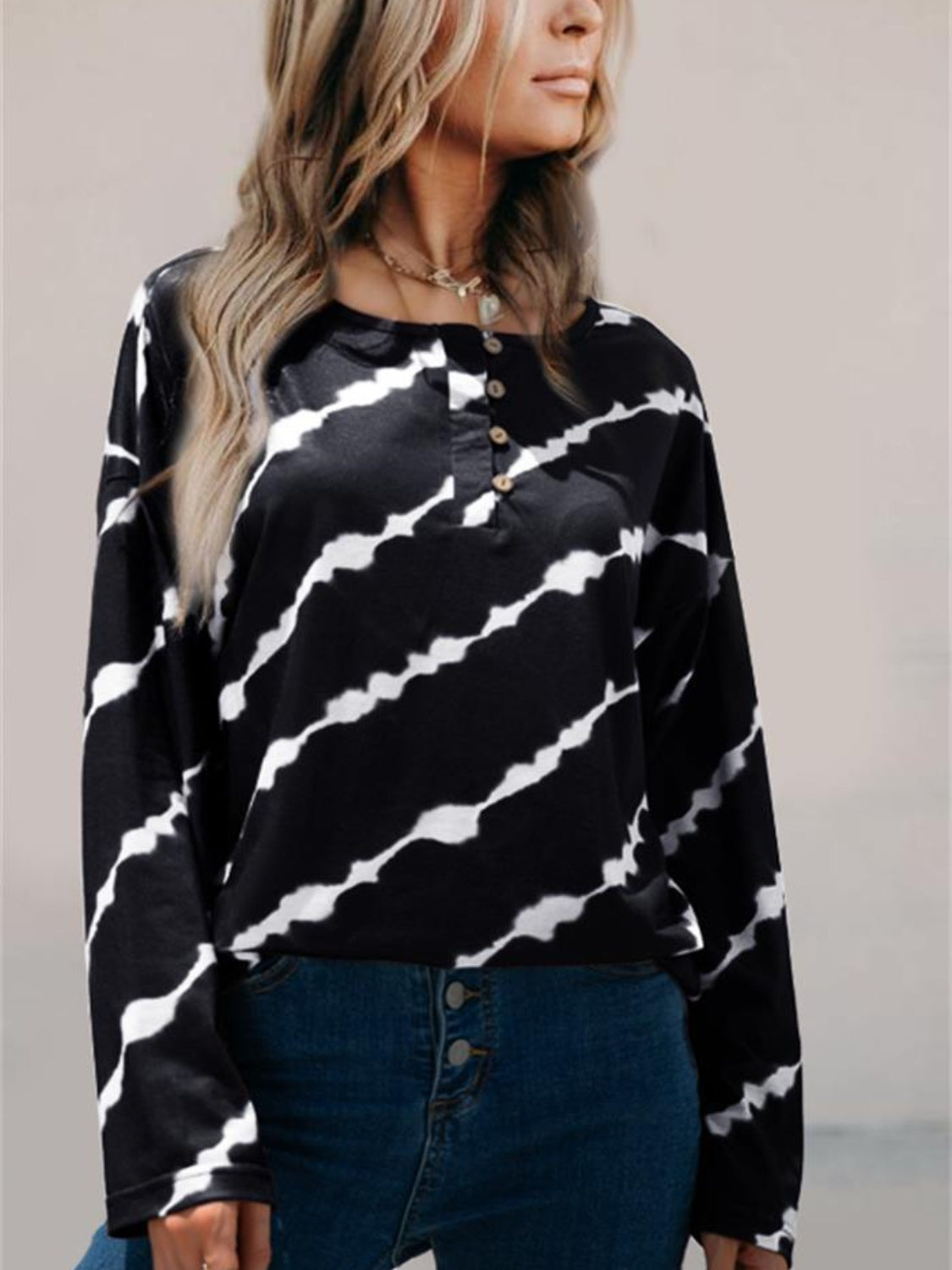 Striped Round Neck Long Sleeve Top