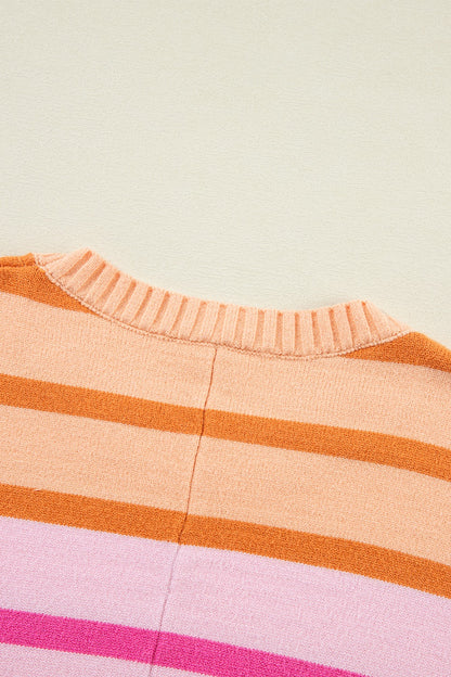 Contrast Striped Round Neck Long Sleeve Knit Top