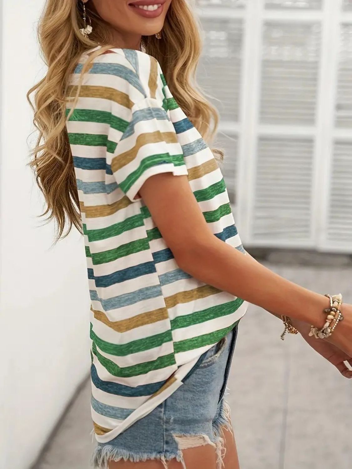 Striped Round Neck Short Sleeve Top