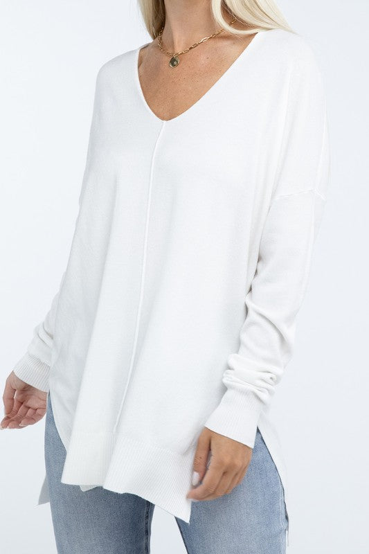 Hi-Low Hem Front Seam Sweater