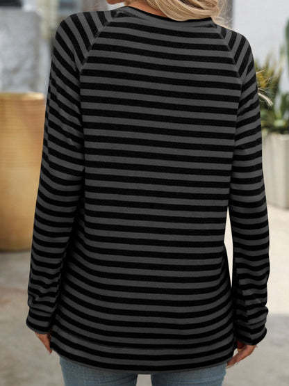 Striped Round Neck Long Sleeve Top