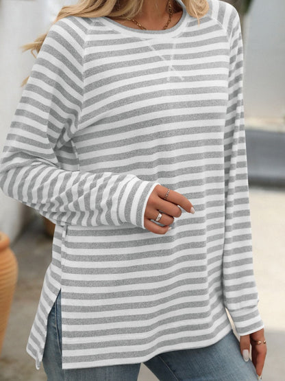 Striped Round Neck Long Sleeve Top