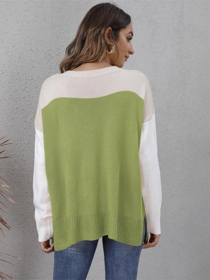 Color Block Round Neck Sweater