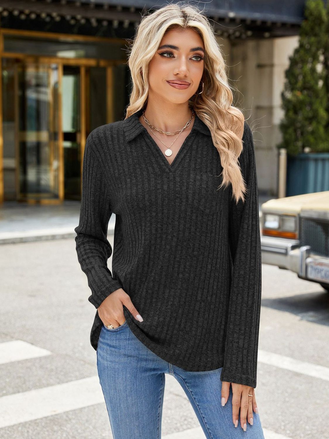 Johnny Collar Long Sleeve Top