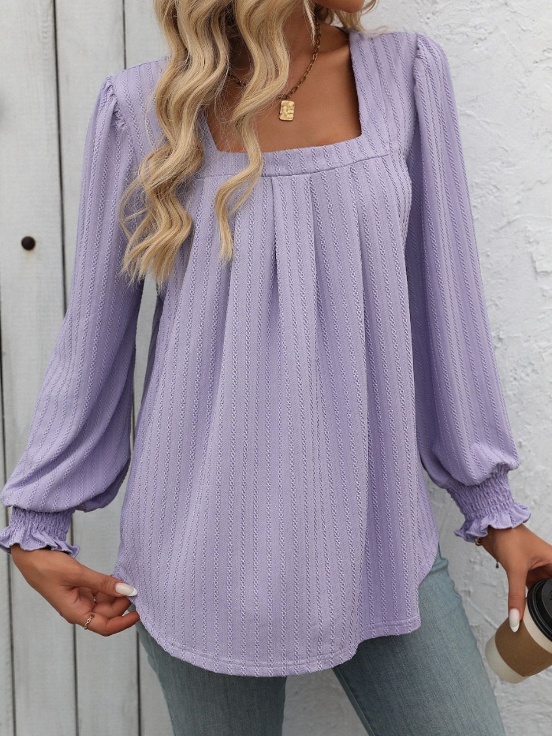 Square Neck Long Sleeve Top