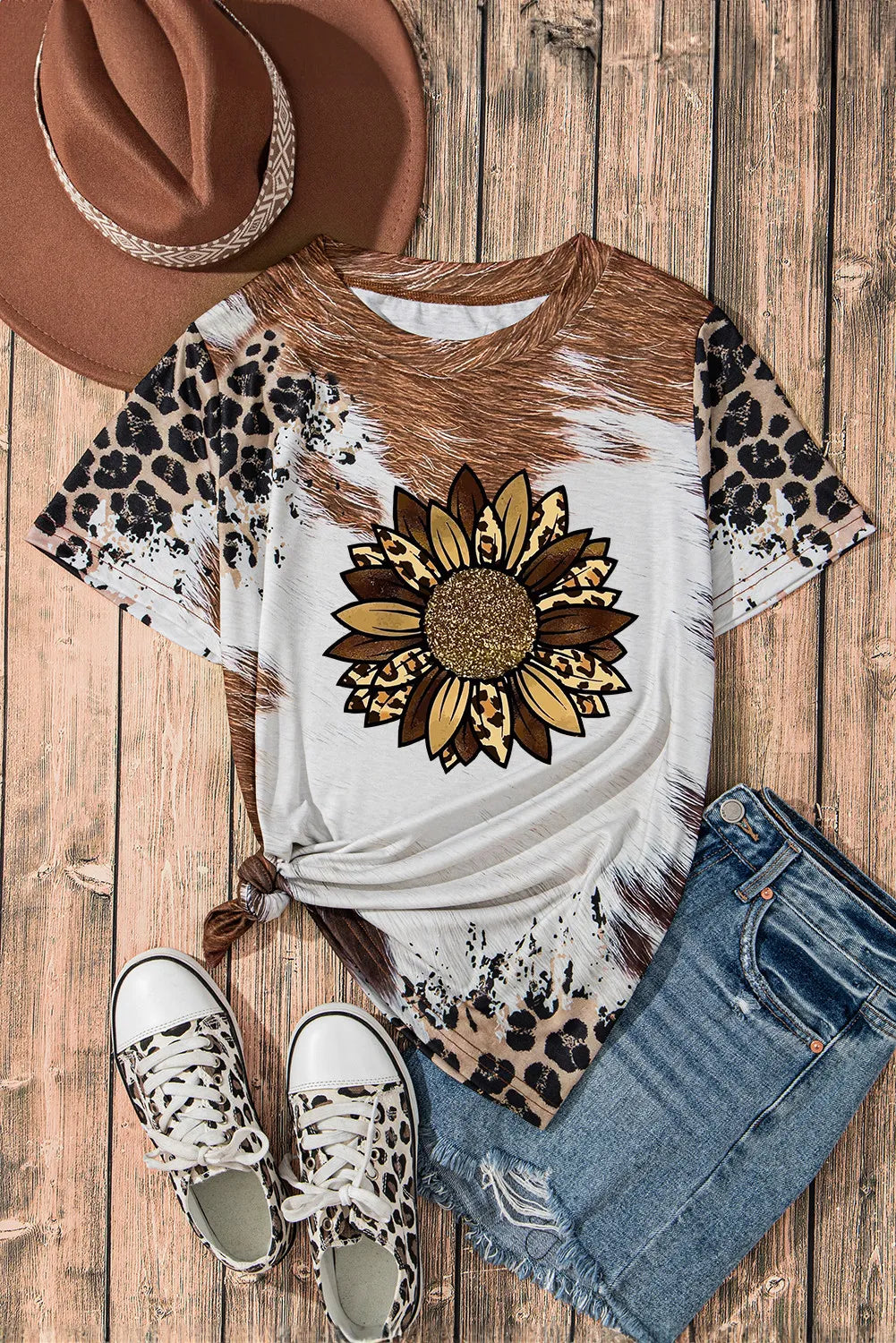 Sunflower Graphic Round Neck Short Sleeve Top