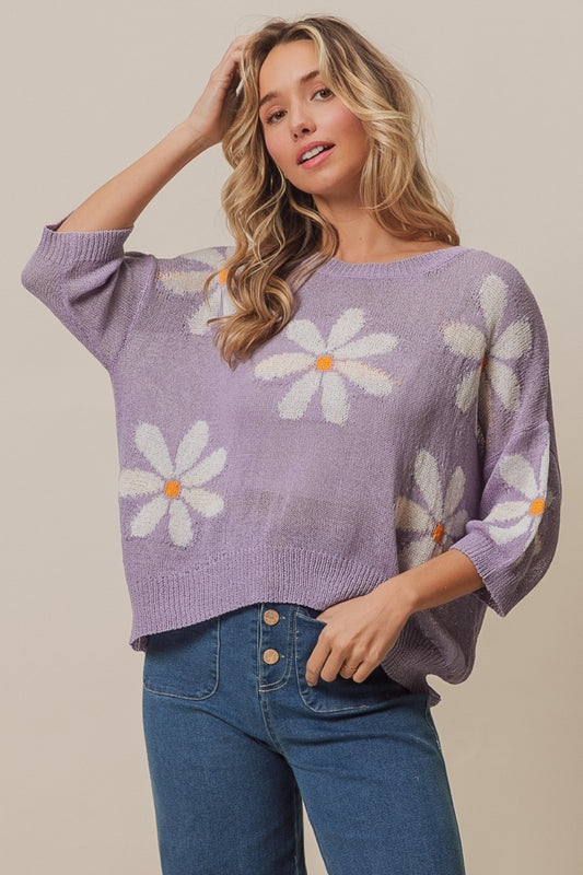 Floral Pattern Slit Sweater