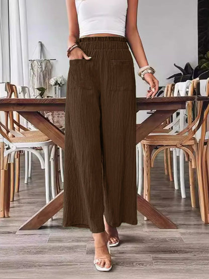 Pocketed Elastic Waist Wide Leg Pants