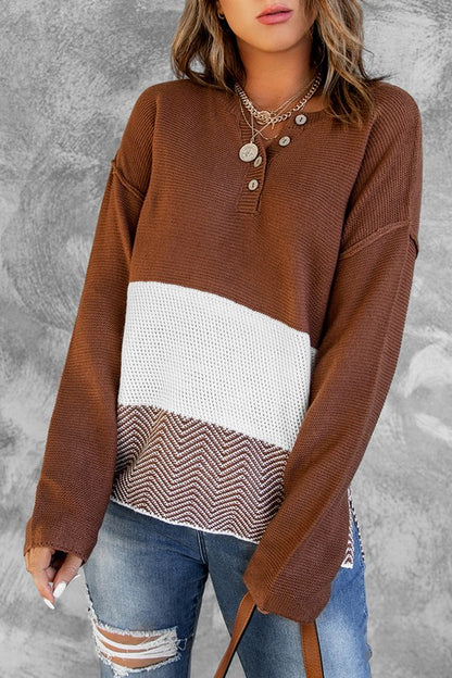 Buttoned Knitted Long Sleeve Sweater