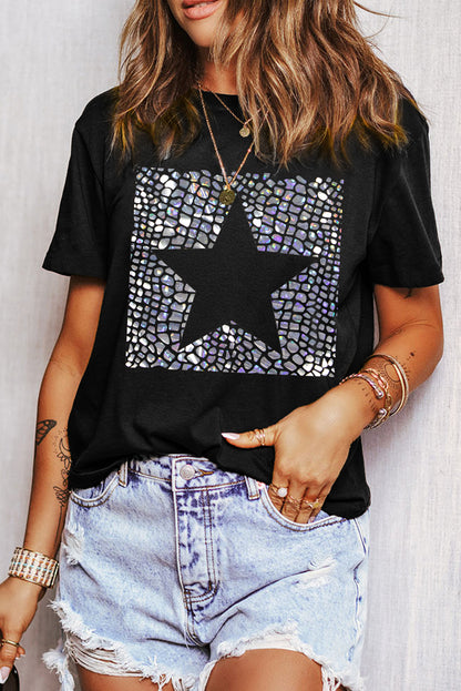 Star Round Neck Short Sleeve Tee