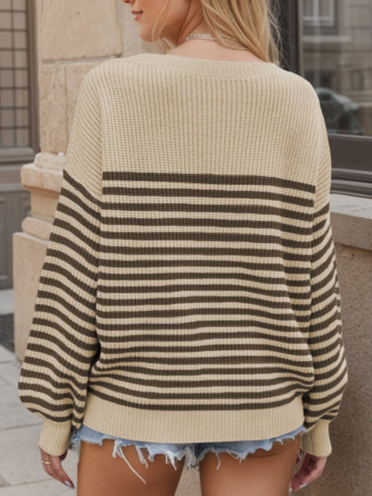 Striped Round Neck Long Sleeve Sweater