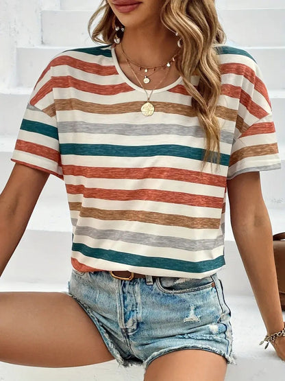 Striped Round Neck Short Sleeve Top