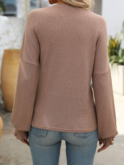 Ribbed Round Neck Long Sleeve Top