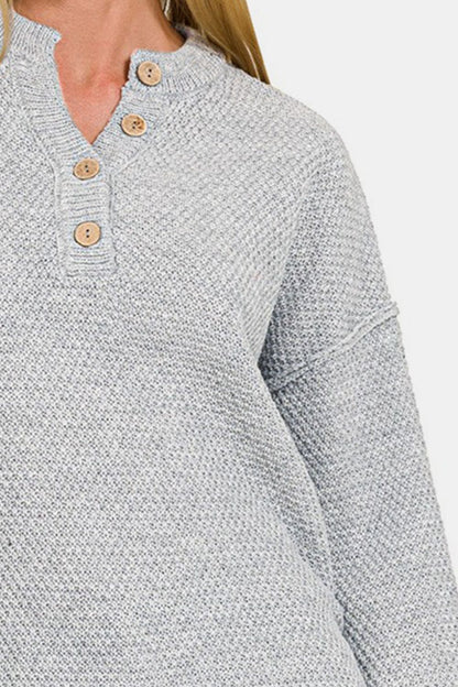 Button Closure Drop Shoulder Sweater